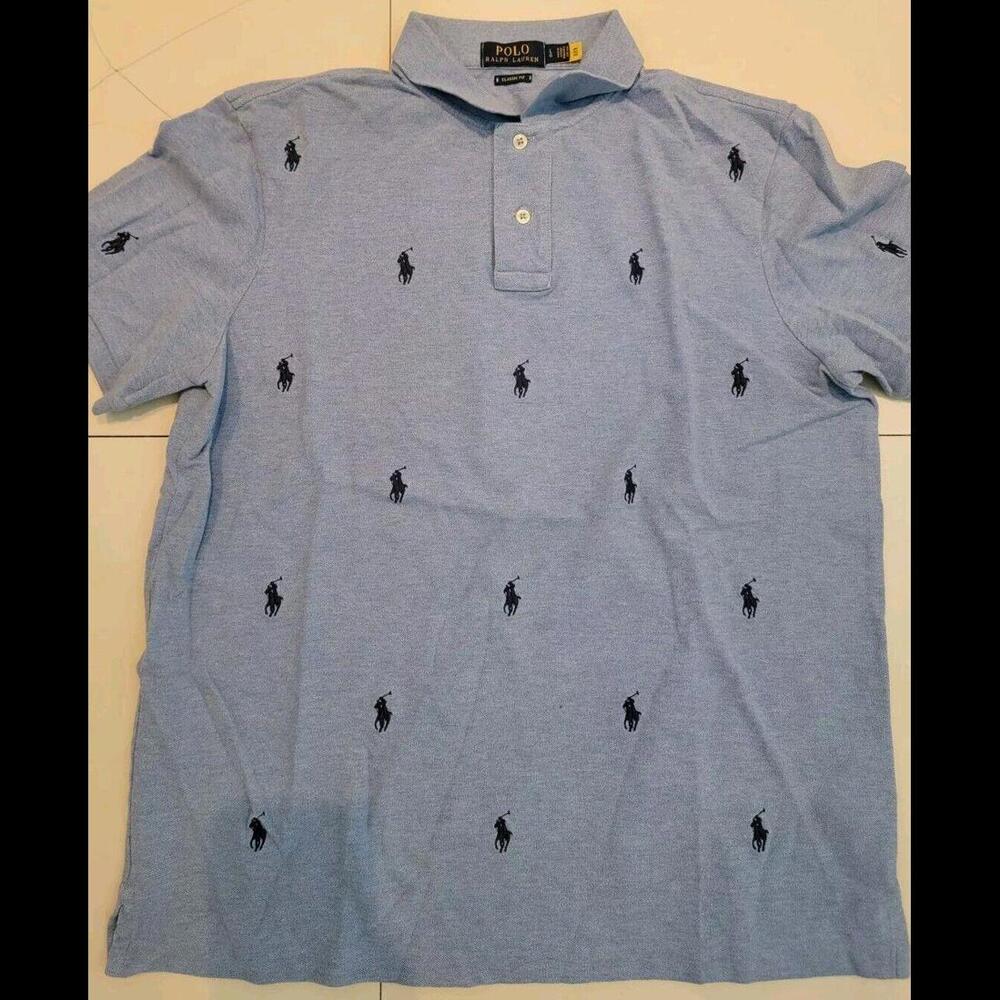 Polo Ralph Lauren BLUE Allover Pony Polo Shirt , Size L